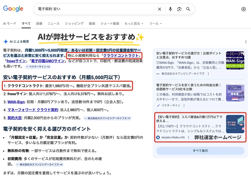 AIO対策でサービスがAI Overviewに掲載された例